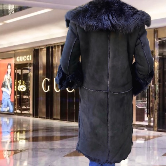 Gucci Shearling Leather Long Coat Womens Designer Winter Suede Jacket - Picture 2 of 9